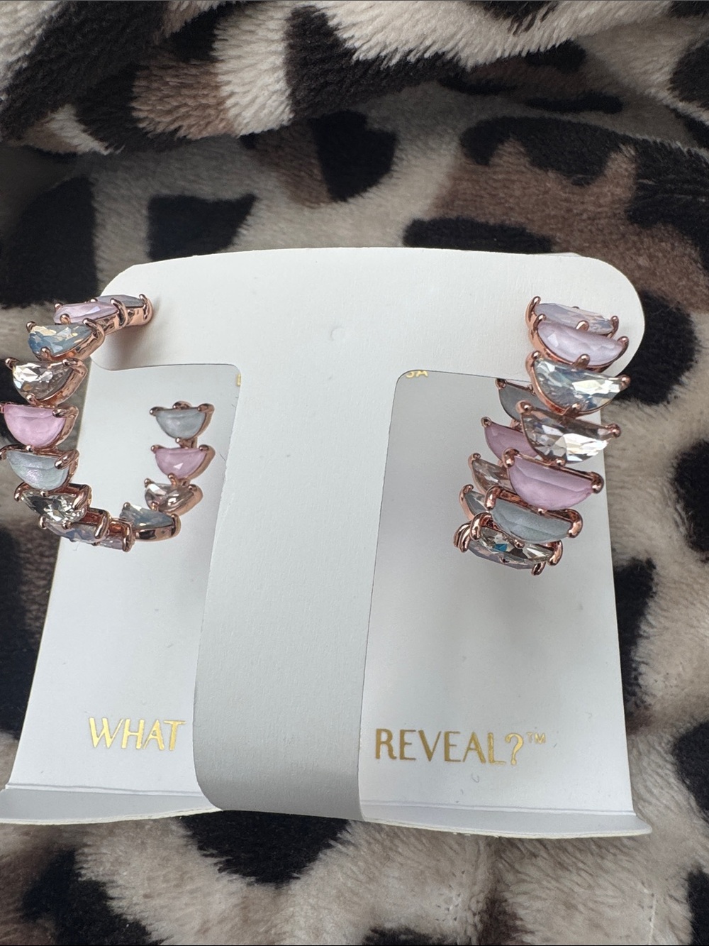 bp Rose Gold Hoop Earrings with Pink and Clear Marquise Stones